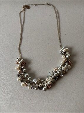 LOFT Pearl Cluster Necklace in Pearl, Champagne and Silver Tones